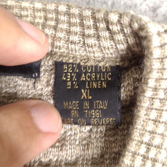 Vintage Bachrach Sweater Mens Large Brown Beige Cosby Style V-Neck Made In Italy - Picture 4 of 14